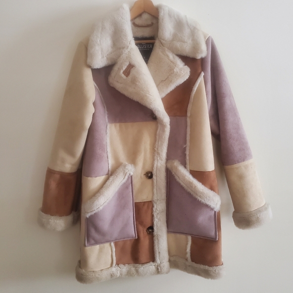Hollister Jackets & Blazers - Hollister Vintage Inspired 70s  Faux Suede Sheepskin Brown Patchwork Coat Size M